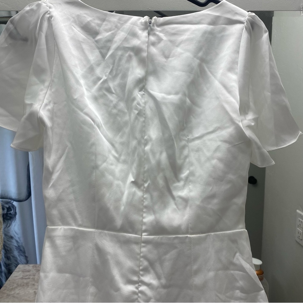 Lulus Eternal Bond White Satin Ruffled Flutter Sleeve Maxi Dress *NWT!* sz XS - Picture 12 of 14